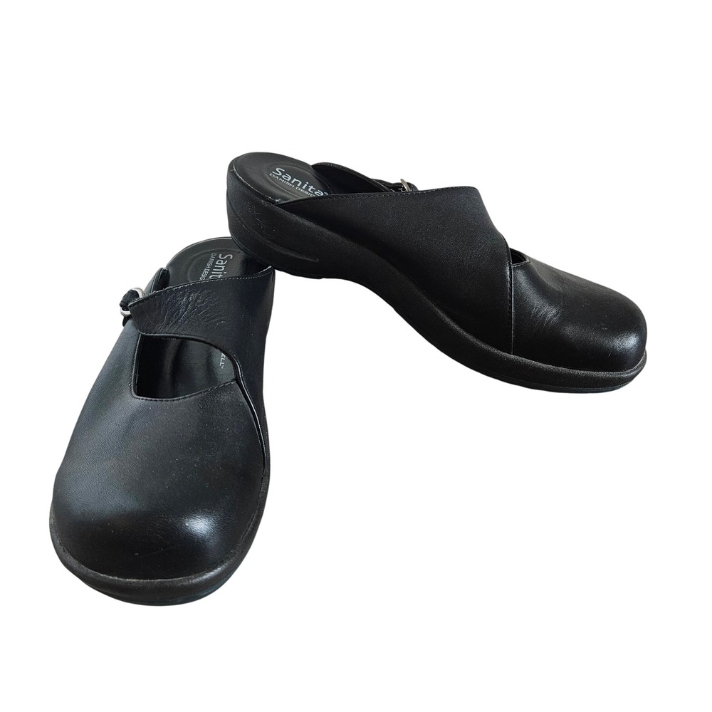 Sanita Danish Design Black Leather Clogs Mules Mary Jane Strap Women Size 41